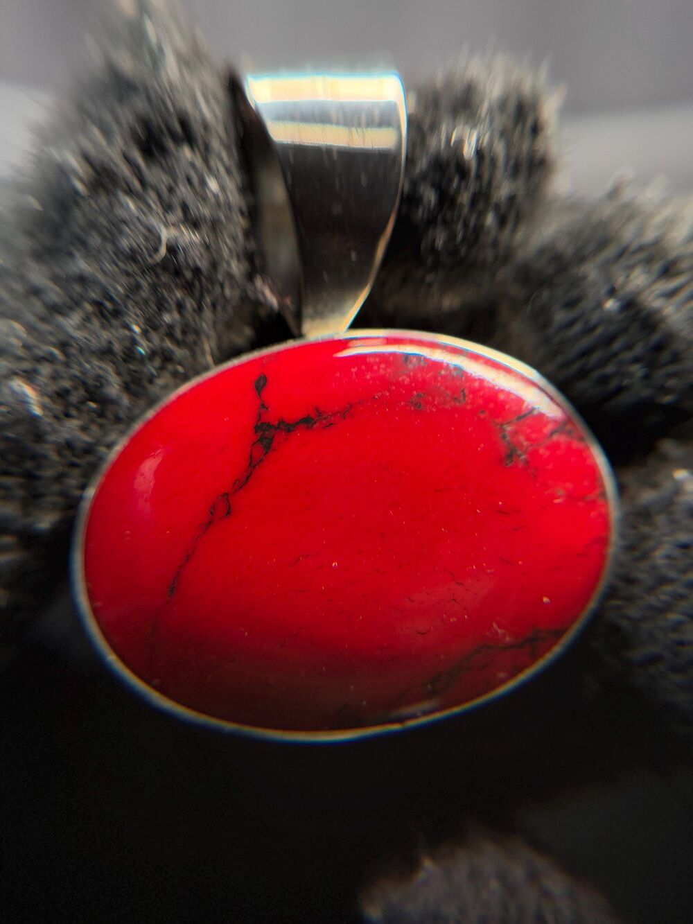 Mexico Sterling Silver Red Howlite Large Oval Pendant